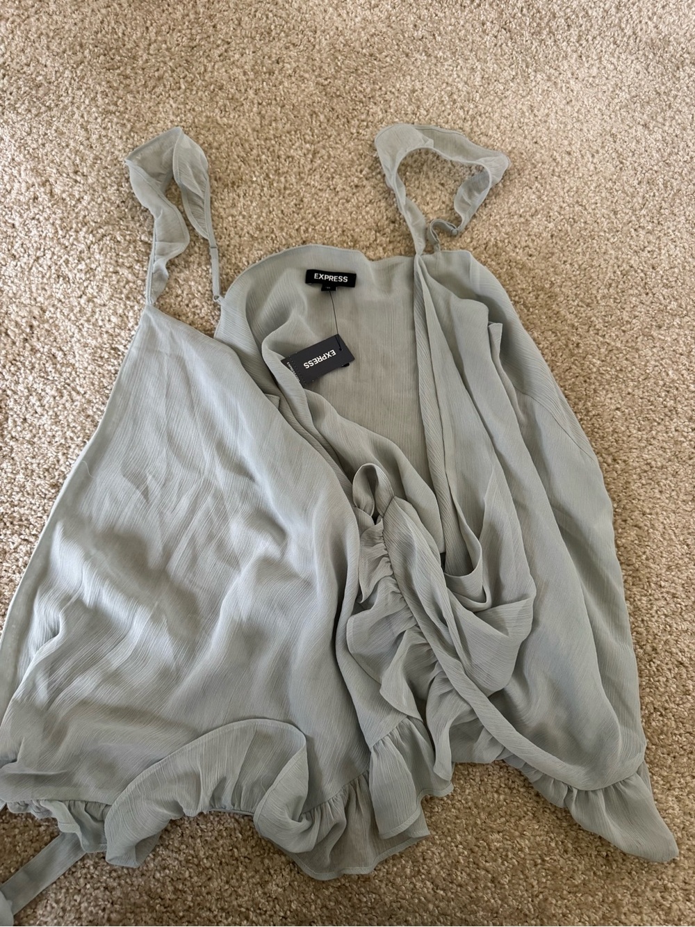 Express Sage Green Ruffle Detail Cami